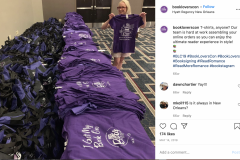 Rows of t-shirts and bags waiting for pickup