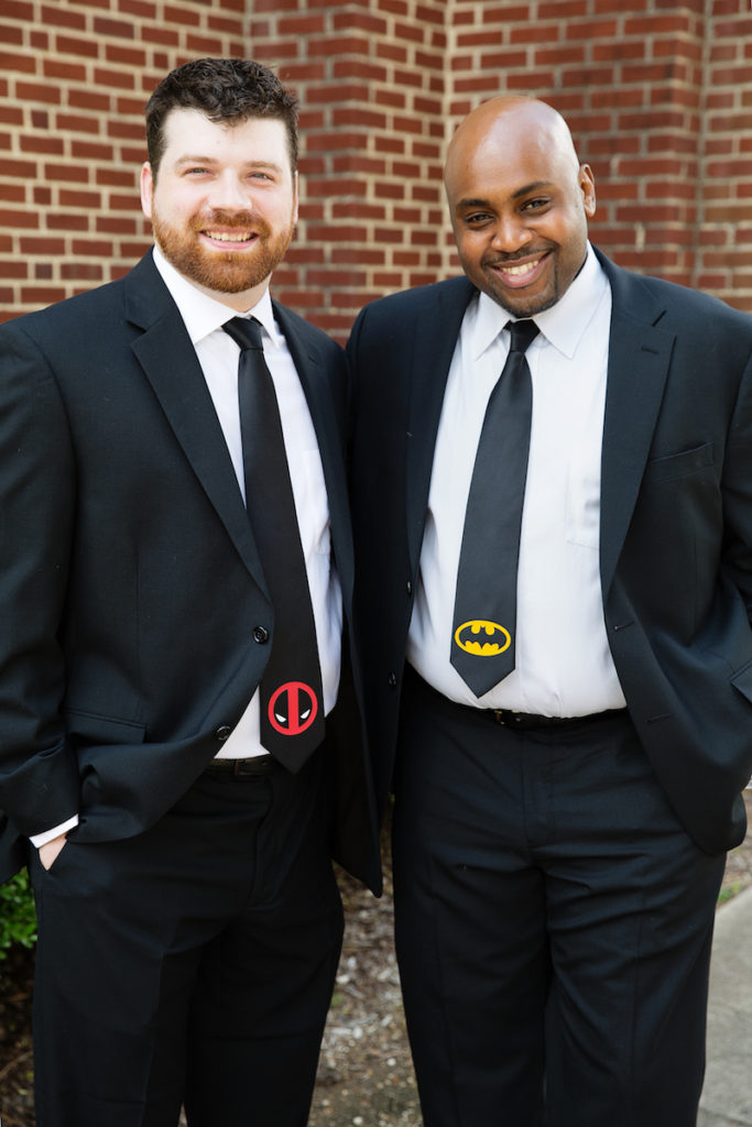 Judith's Husband and Groomsman wearing super hero ties