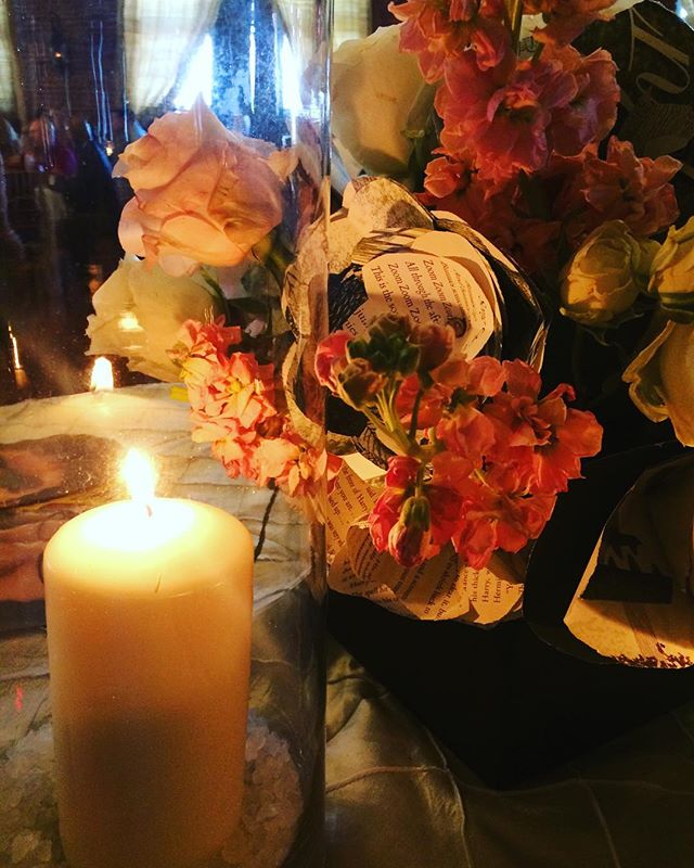 Book flowers and candle