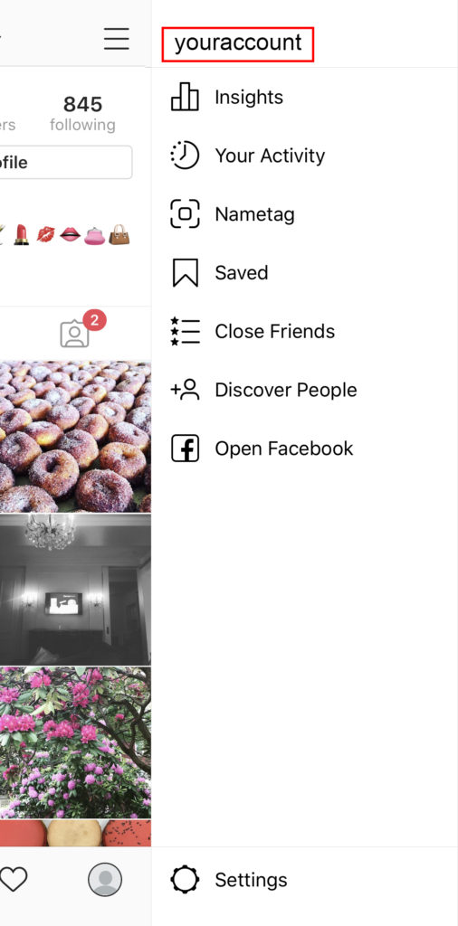 A screenshot shows the top right navigation options on Instagram, with 'Insights' listed first.