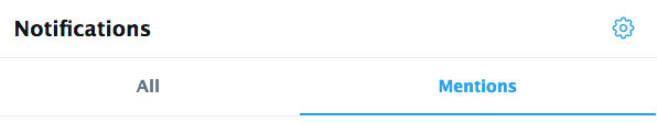 A screenshot shows Notifications as a heading with the options all and mentions displayed below