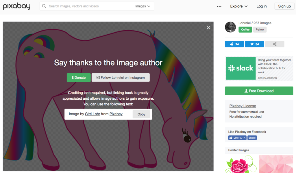 A message imploring the user to credit the image authors appears over a pink pony graphic