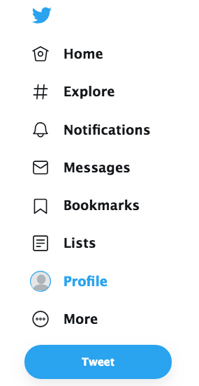 Twitter navigation menu displays the options Home, Explore, Notifications, Messages. Bookmarks, Lists, Profile, More, and Tweet