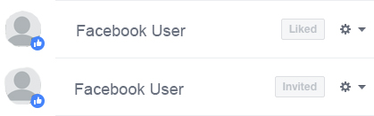 A screenshot shows Two Facebook users who have engaged with content. One user has already liked the page and the other has been invited to like the page.